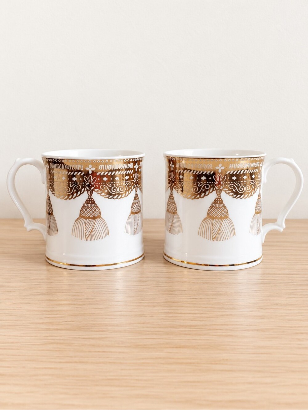 Royal Collection Royal Mews Gold Tassel Tankard Mugs Pair England Fine China